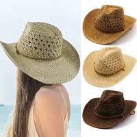 fashion straw cowboy hat summer beach fedora hand made beach unisex straw jazz sun protection cap cowboy hats party