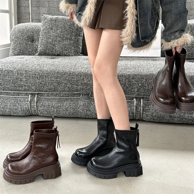 Женские ботильоны на высоком каблуке 5 см с круглым носком