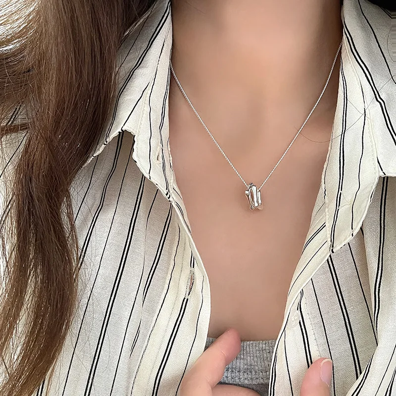 

PANJBJ 925 Sterling Silver Geometric Necklace for Women Girl Fashion Individuality Concise Jewelry Birthday Gift Dropshipping