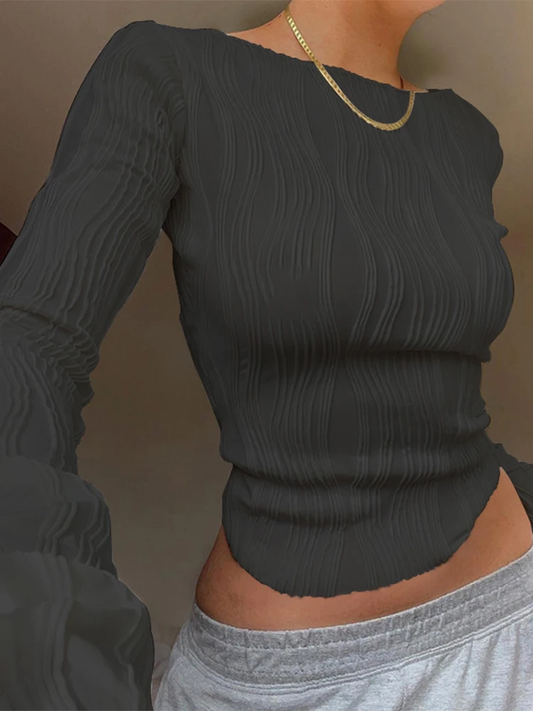 Женская футболка с длинными рукавами и круглым вырезом