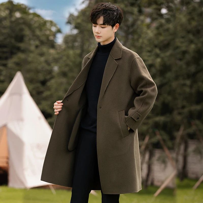 Двустороннее кашемировое пальто мужское зимнее утепленное шерстяное средней
