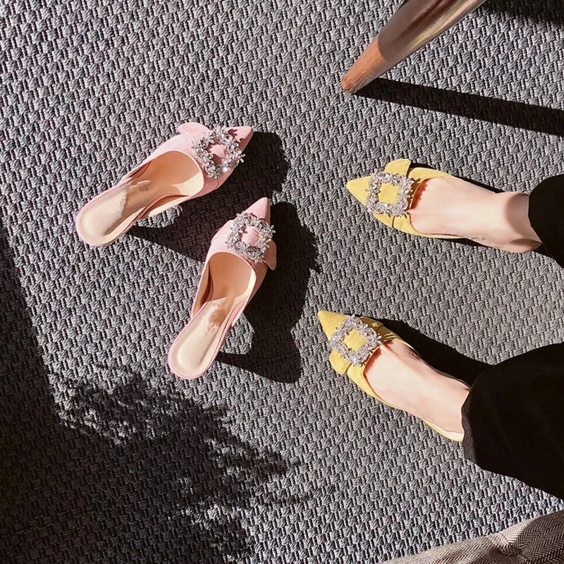 

Женские туфли на высоком каблуке-шпильке с острым носком, универсальные модные тапочки Baotou с квадратной пряжкой, новинка 2021