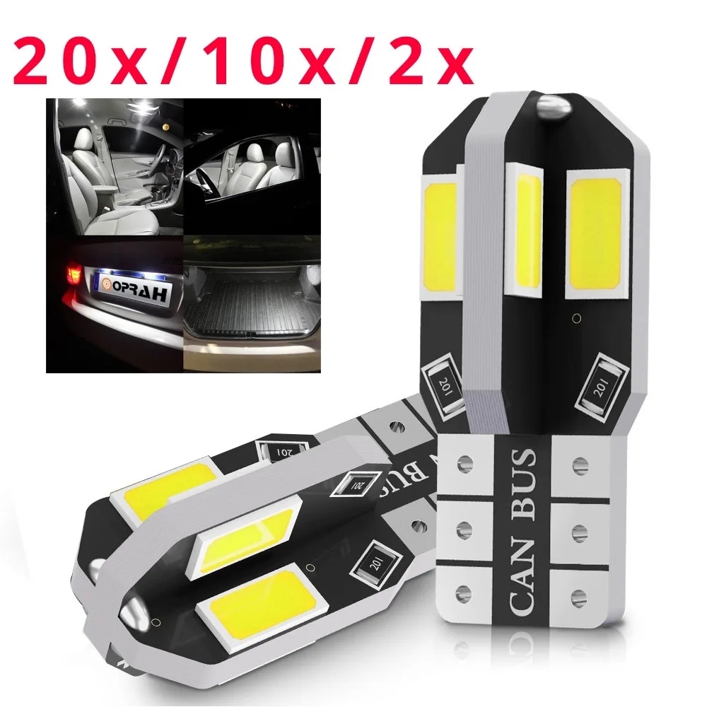 

20X W5W T10 LED Bulbs Canbus 5730 8SMD 12V 6000K 194 168 LED Car Interior Map Dome Lights Parking Light Auto Signal Lamp Warm