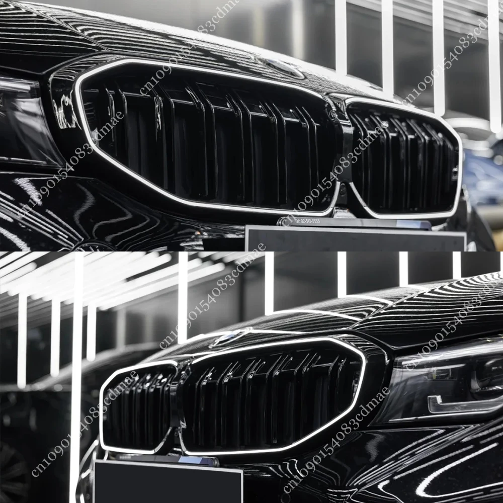 Фото Для BMW 3 серии G20 G21 Седан/Универсал 2019-2025: Передняя решетка радиатора (ноздри) с двойными светящимися ламелями, тюнинг-комплект для кузова №1