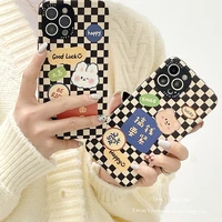 fashion lattice creative cute rabbit phone cases for iphone 13 12 11 pro max xr xs max 8 x 7 se lady girl shockproof soft shell
