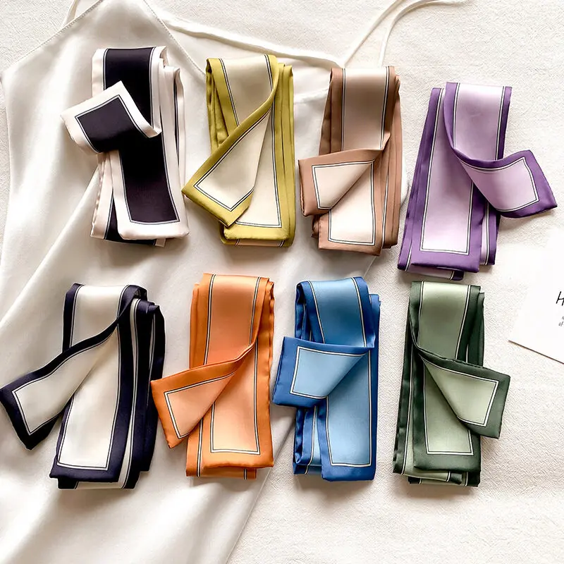 Женский Узкий Шелковый шарф веревка для волос повязка на голову Длинная лента