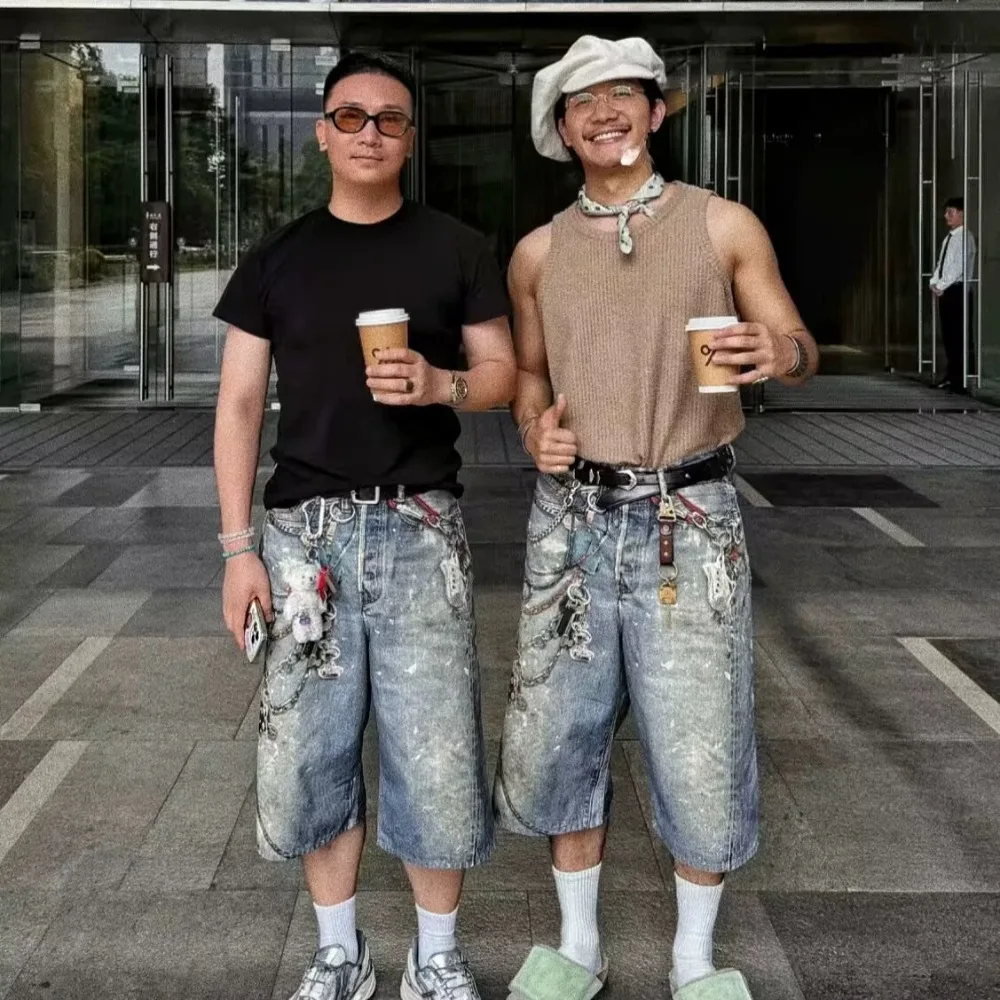 NIGO мужские брюки с 3d принтом в американском стиле High Street и цепочкой Seven джинсовые