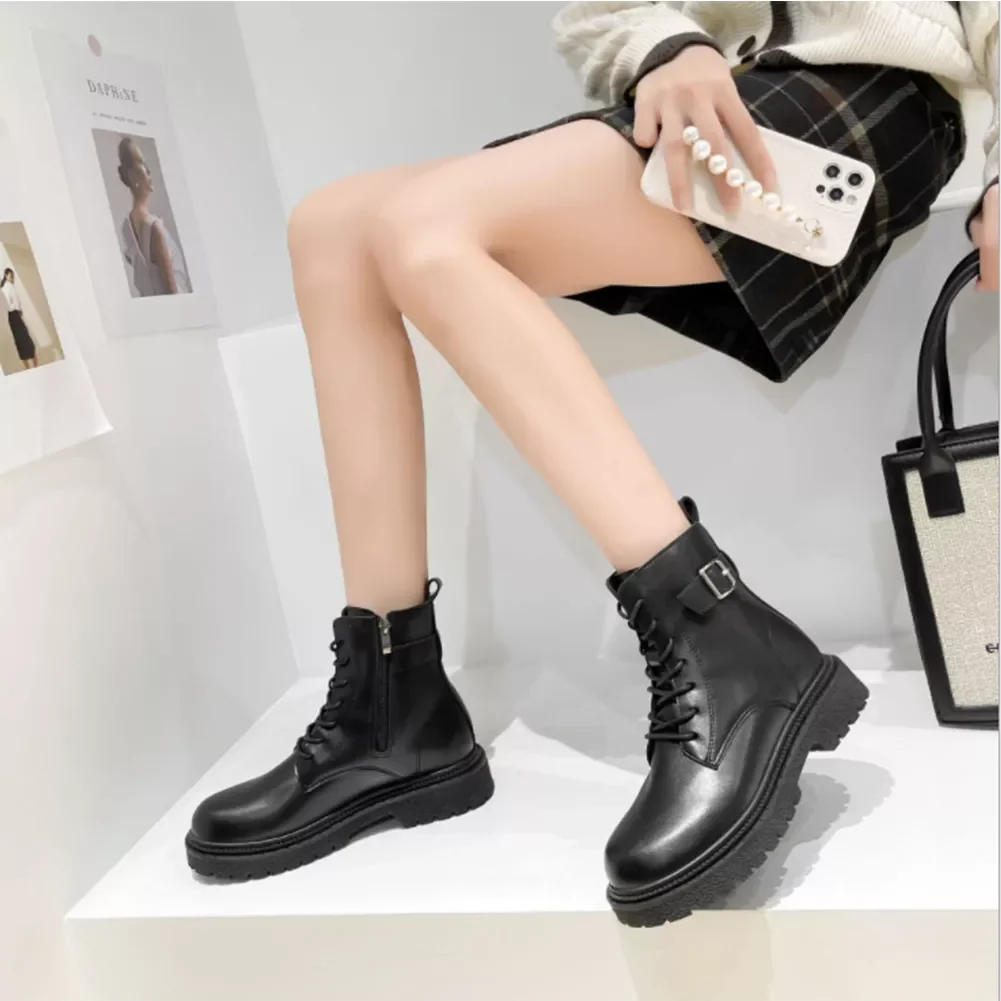 

NEW IN Shoes Martin Boots Thick Heel PU Leather Anklet Boots Warm Non-slip Ladies Autumn Winter Shoes