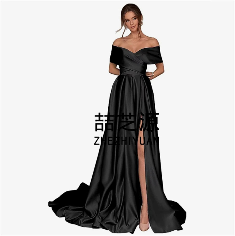 

Vintage Mother of the Bride Dresses Off The Shoulder Satin Ruffles Sweep Train vestido de madrinha 2023 Custom Made