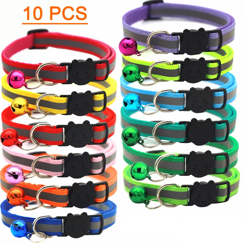 

10Pcs Wholesale Collars for Cat Collar With Bell Adjustable Necklace Cat Puppy kitten Collar Dropshipping Pet Cats Collar