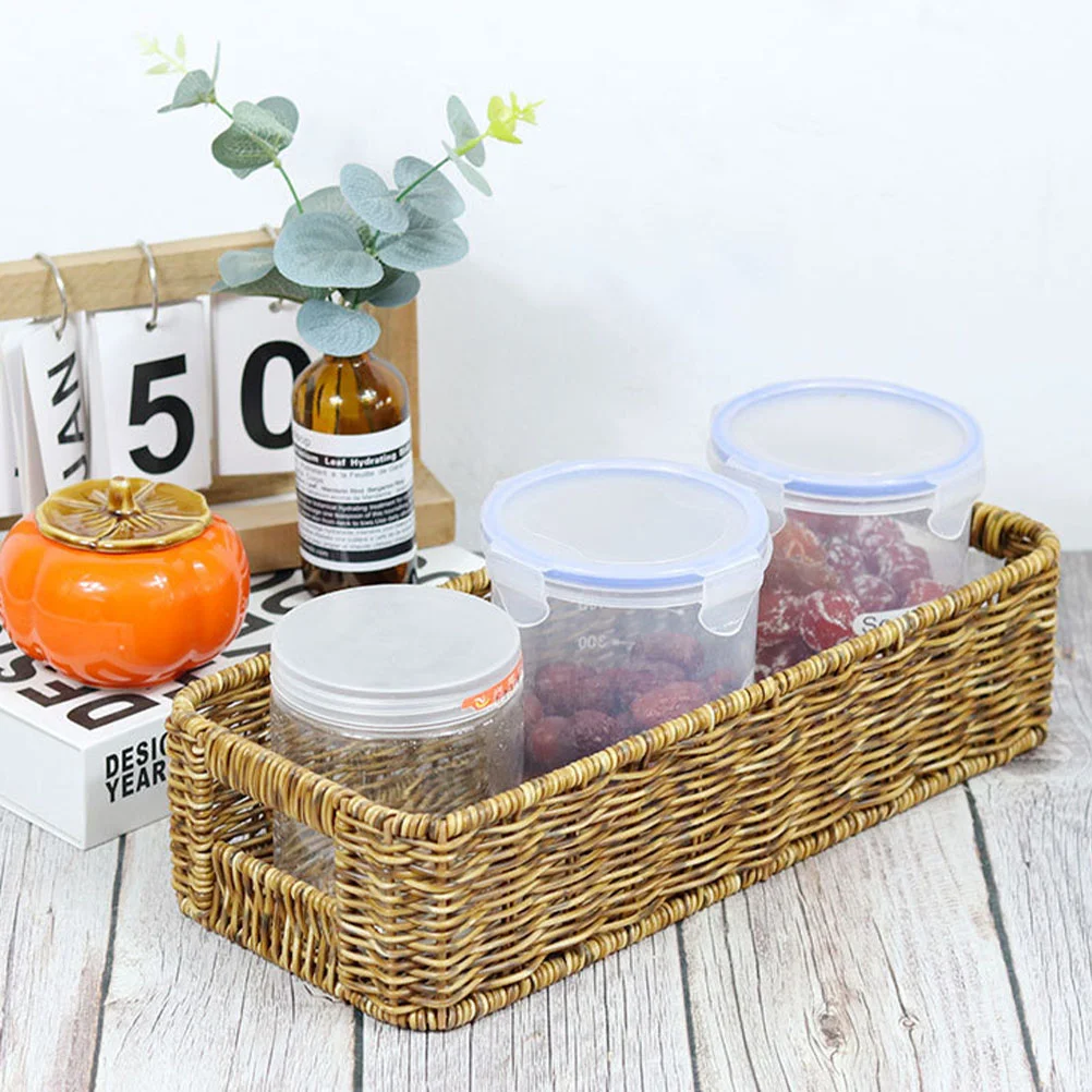 

Seasoning Jar Storage Box Cutlery Organizer Basket Home Woven Food Tabletop Sundry Desktop Plastic Snacks