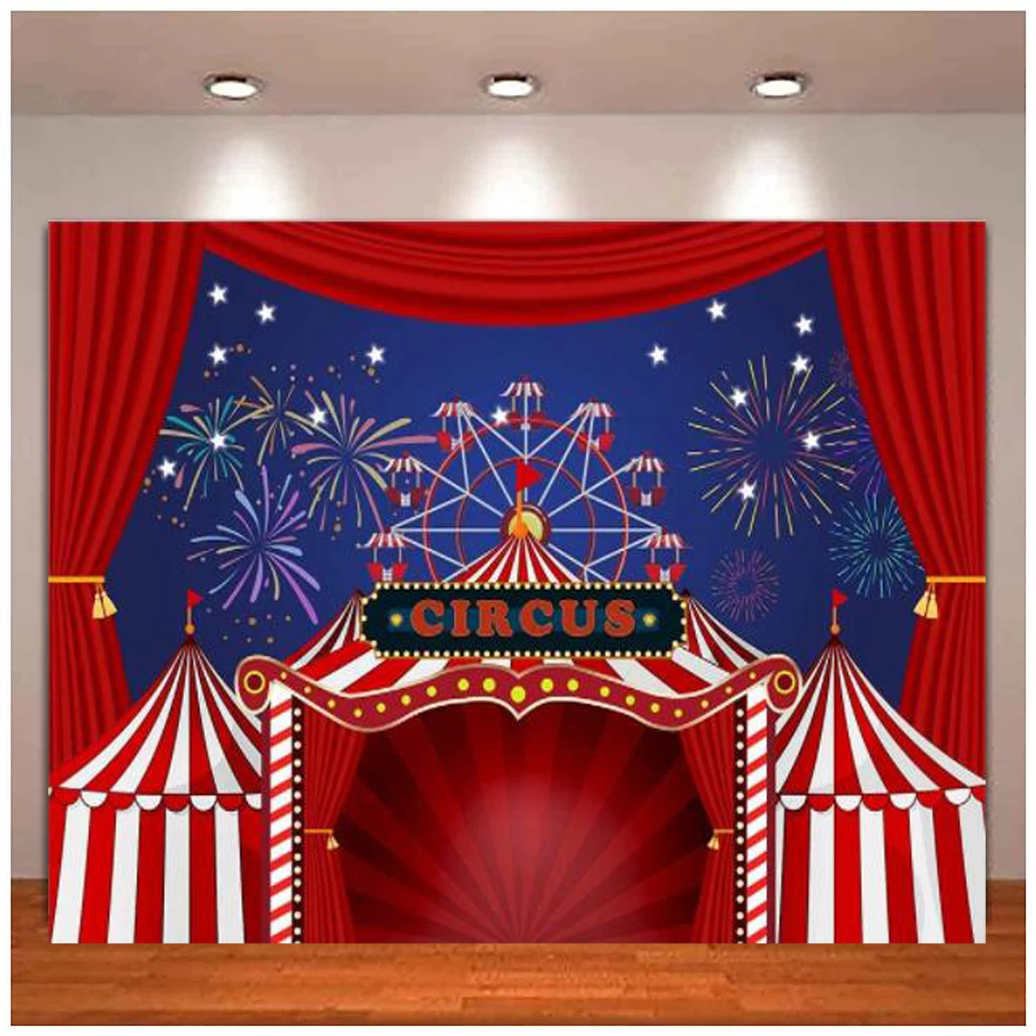 

Красный цирк палатка фотография Фон карнавал ночь красочный фейерверк Небо колеса обозрения фон Детский День Рождения Вечеринка