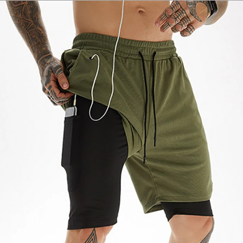 2022 Camo Running Shorts Men Double-deck Quick Dry Sportwear Shorts Fitness Jogging Workout Shorts Male Breathable Casual Shorts