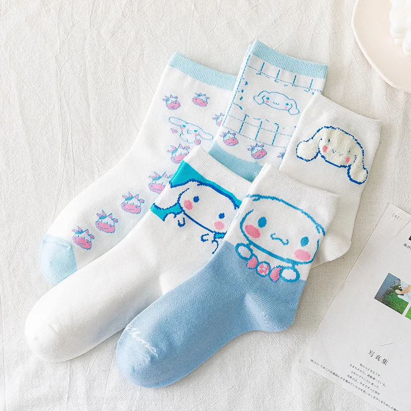 

1 пара, новые носки, женские хлопковые носки-трубы, Мультяшные милые модные повседневные милые носки для девочек Sanrio с большими ушами и собак...