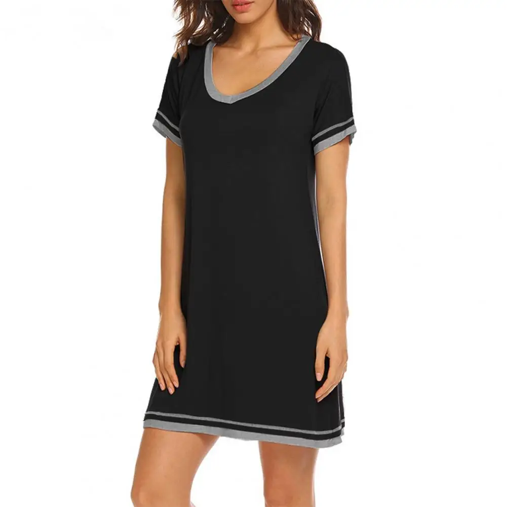 

Stylish Mini Dress V-neck Soft Women Dress Simple Casual Pullover T-shirt Dress