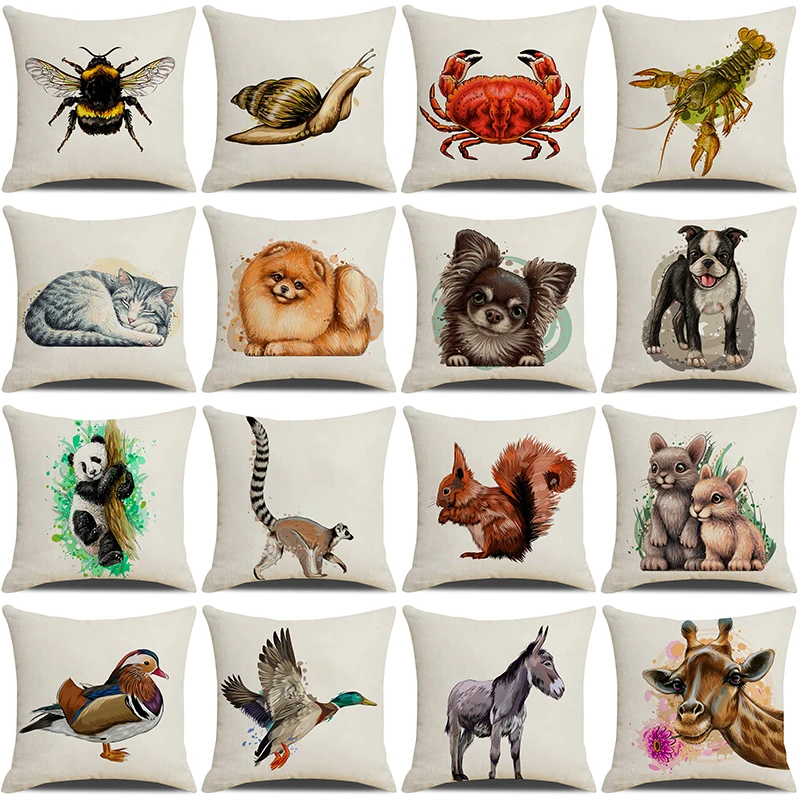 

45X45 CM Throw Pillow Covers Cute Wild Animals Printed Pillow Cases Sofa Decorative Cushion Covers for Home Bedroom Living Room