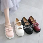 Женские туфли в стиле лолита, розовые, белые, красные, черные туфли на каблуках с бантом в стиле Харадзюку, милая Корейская обувь с круглым носком для осени