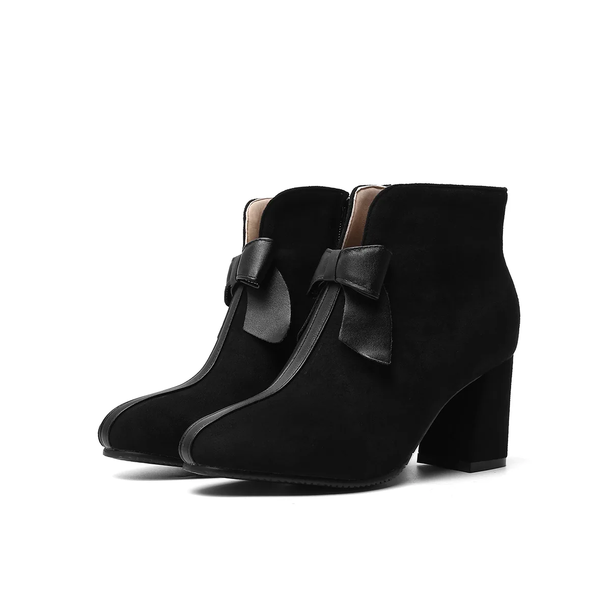 Фото Elegant Bowknot Women's Ankle Boots Thick High Heels Winter Boot Women Dance Party Shoes Female Booties Large Size 42 43 WSH5424 №1