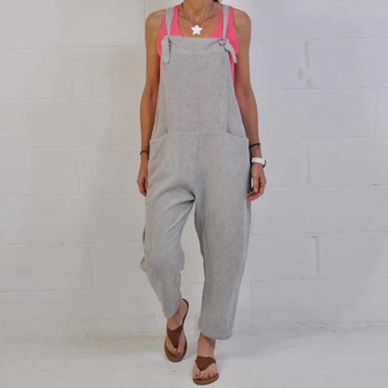 

Harajuku Vintage Solid Cotton Linen Jumpsuits Women Sexy Off Shoulder Suspender Romper Spring Summer Pocket One Piece Bodysuits