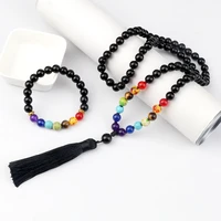hot 7 chakra healing beads necklaces bracelets for men 8mm black lava onyx stone prayer necklace women yoga meditation jewelry