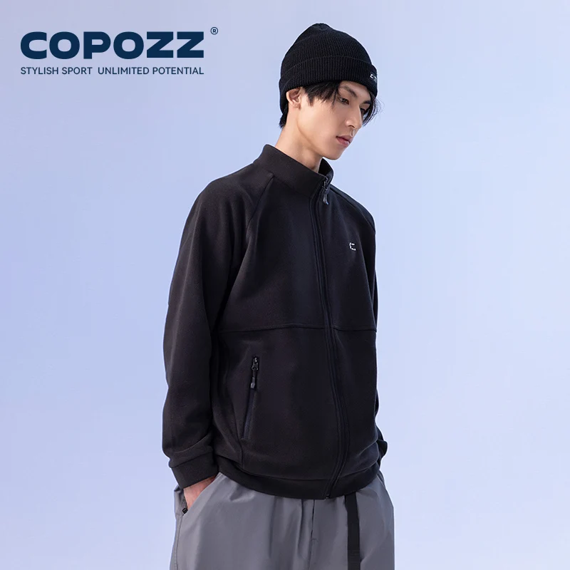 Фото COPOZZ зимняя флисовая куртка для мужчин и женщин, теплая флисовая однотонная толстовка, пальто, мягкие уличные куртки на молнии с карманами №1