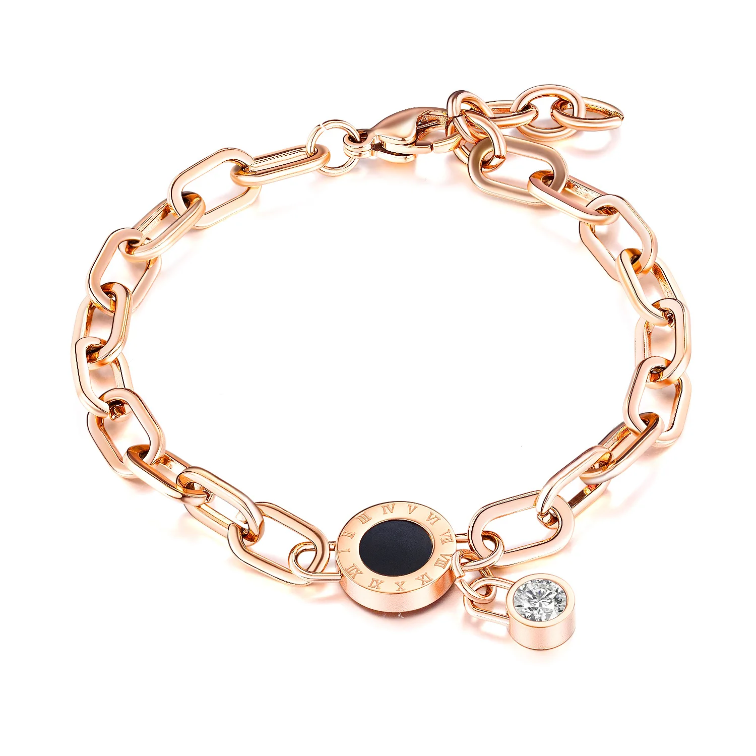 

316L Stainless Steel Fashion Link Chain Bangle Bracelet for Women Exquisite Rose Gold Color Roman Letters Jewelry Girl Gift