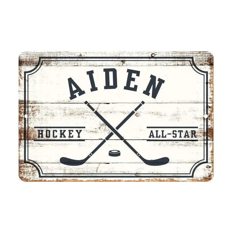 

Personalized Hockey All Star Metal Wall Decor - Aluminum All Star Hockey Sign with Hockey Sticks - Metal wall art - Custom door