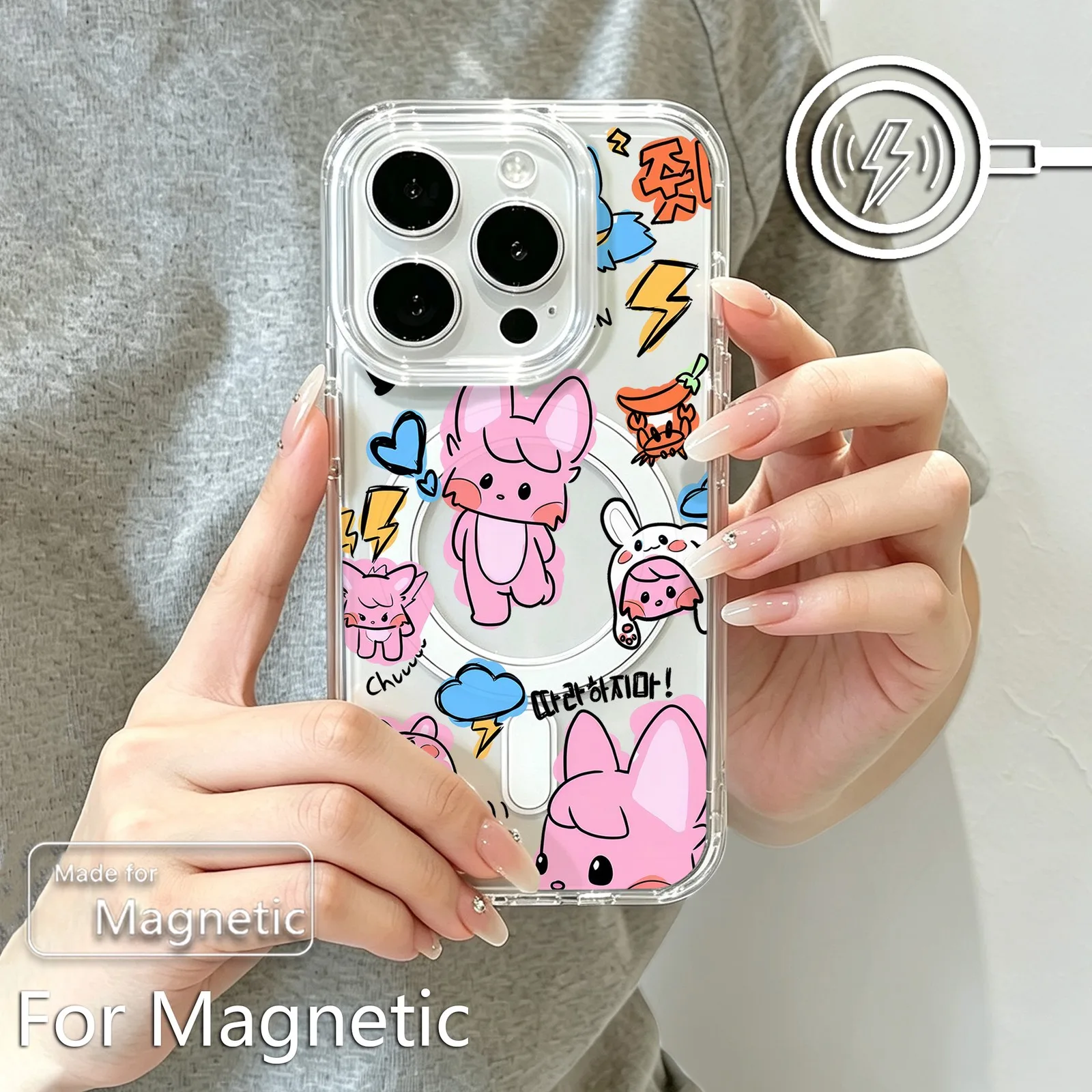 Магнитный чехол для iPhone 18 17 16 15 14 13 12 11 8 7 Air Plus Pro Max X XR XSMax, мягкий прозрачный чехол из ТПУ с мультяшным принтом S-skzoos (art.: 3920dcfda774b) - 3920dcfda774b