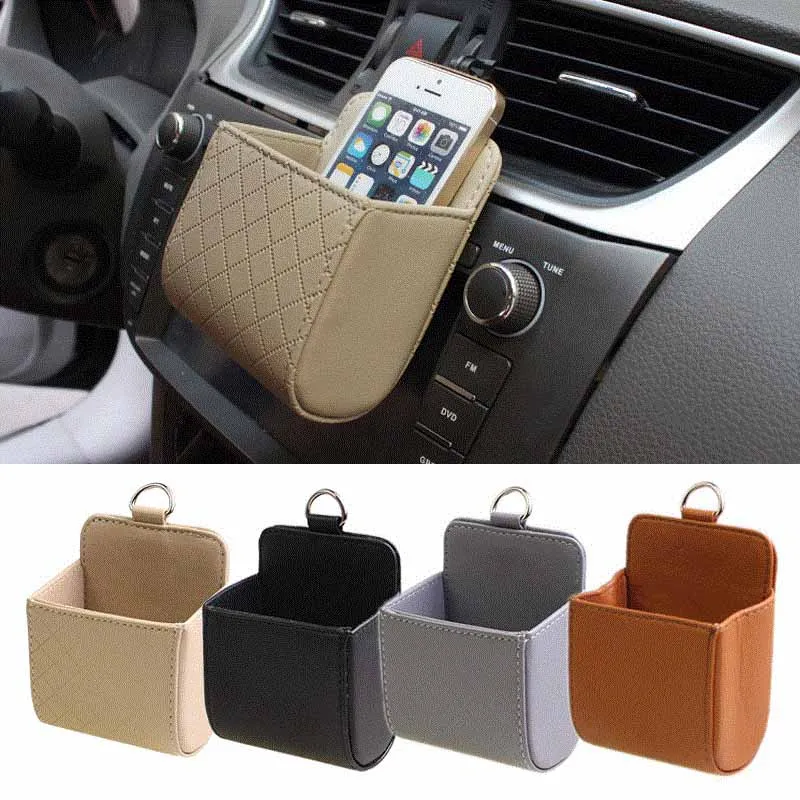 

PU Leather Car Outlet Air Vent Trash Box Auto Mobile Phone Holder Bag For ABarth 124 spider Competizione 500 Punto Stilo Pista