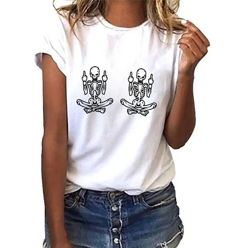 

Женская футболка с коротким рукавом, забавная Повседневная футболка в стиле Харадзюку С 3d-цифровым принтом и изображением черепа, лето 2022