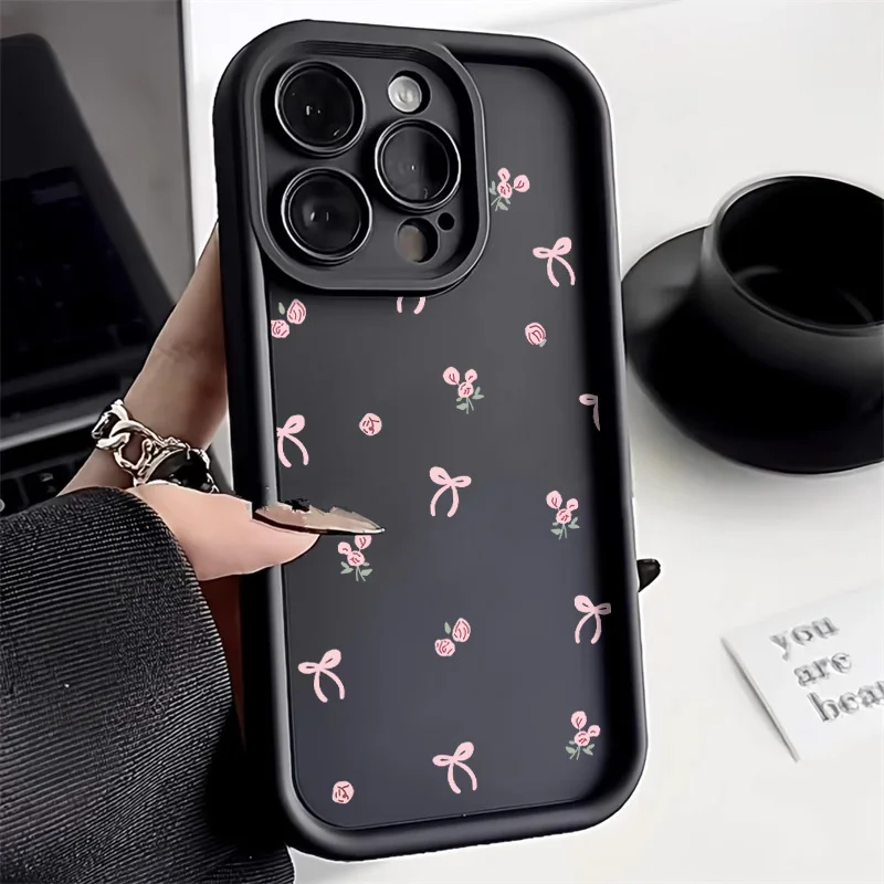 Чехол для телефона с розовым бантом iPhone 11 чехол 12 13 14 15 Pro Max X XR XS 7 8 Plus SE2 SE3 мягкий