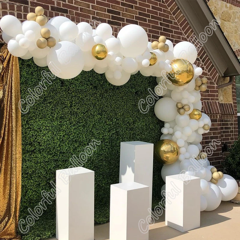 

Белый фон для вечеринки в честь Дня рождения, белая свадебная декорация, бесплатная доставка, латексные мероприятия, 4D Золотой воздушный ша...