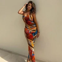 2022 new fashion print sexy strapless sexy dress for women
