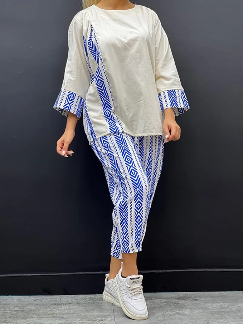 2 Pieces Women's Sets Summer Autumn Flower Print Blouse Shirt Suit Tops And Pants Suits Dashiki African Set Tracksuit Outfit