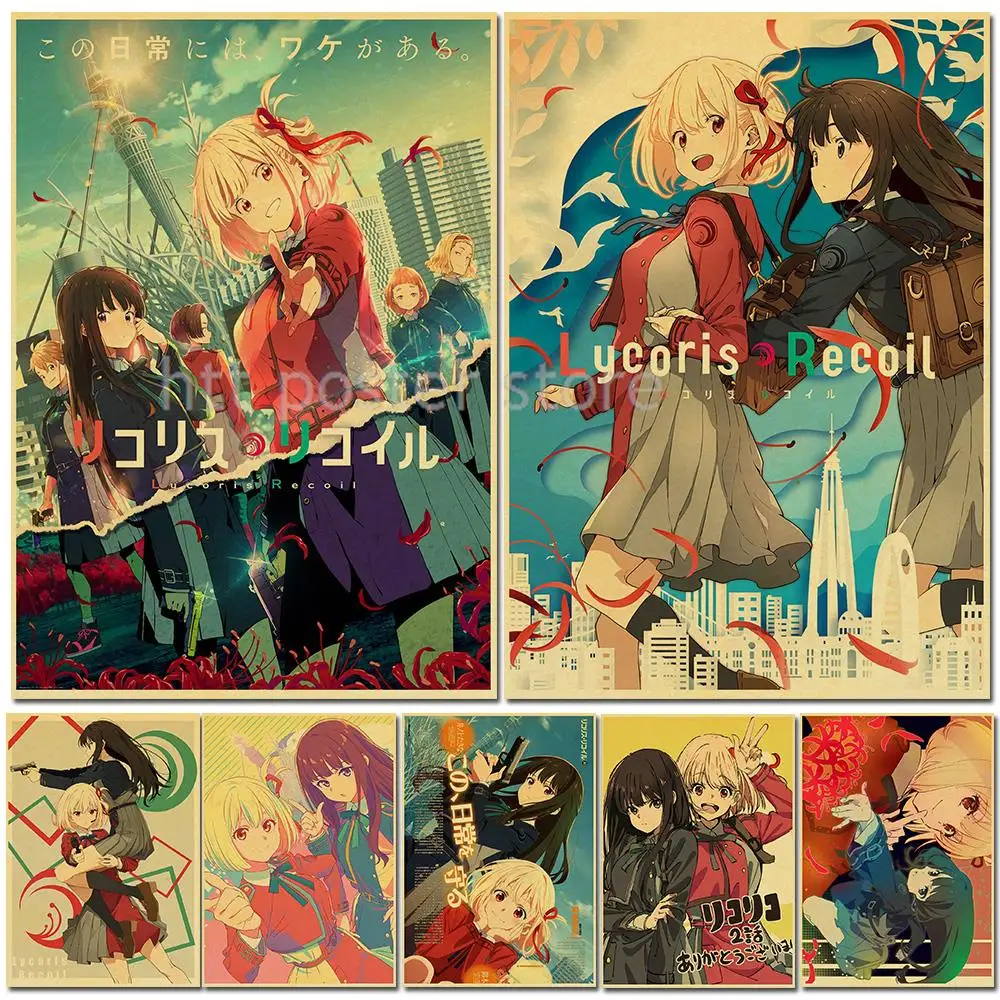 

Anime Lycoris Recoil Vintage Retro Matte Kraft Paper Antique Poster Wall Sticker Home Decoration