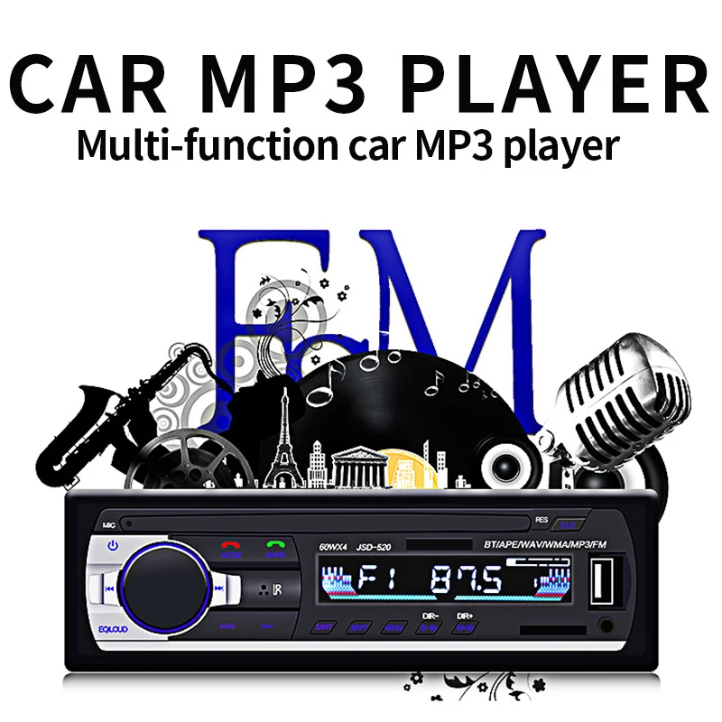 

1 Din Car Radio Stereo FM Aux Input Receiver SD TF USB JSD-520 12V In-dash 60Wx4 MP3 Multimedia Autoradio Player