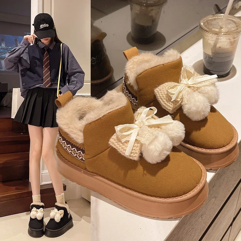 Элегантные модные женские зимние теплые короткие ботинки на меху в стиле ретро