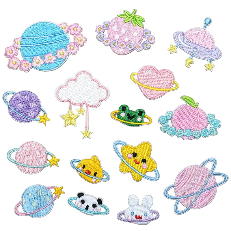 

5pcs Strawberry Moon Cherry Cute Rabbit Embroidery Cloth Sticker Ipad Phone Case Bag Shoe Cap Patch DIY Stationery Pen Decoratio