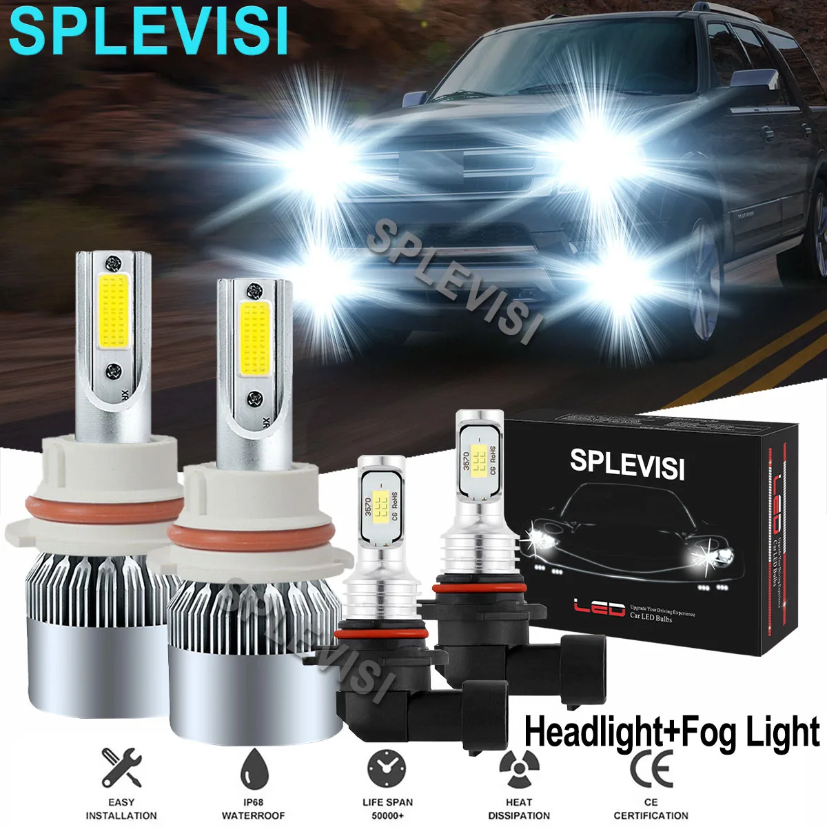 

4x LED Pure White Headlight Fog Light Bulbs 6000K Fit For Ford Expedition 1999-2002 Ford F 250 F 350 Super Duty 2001 2002-2004