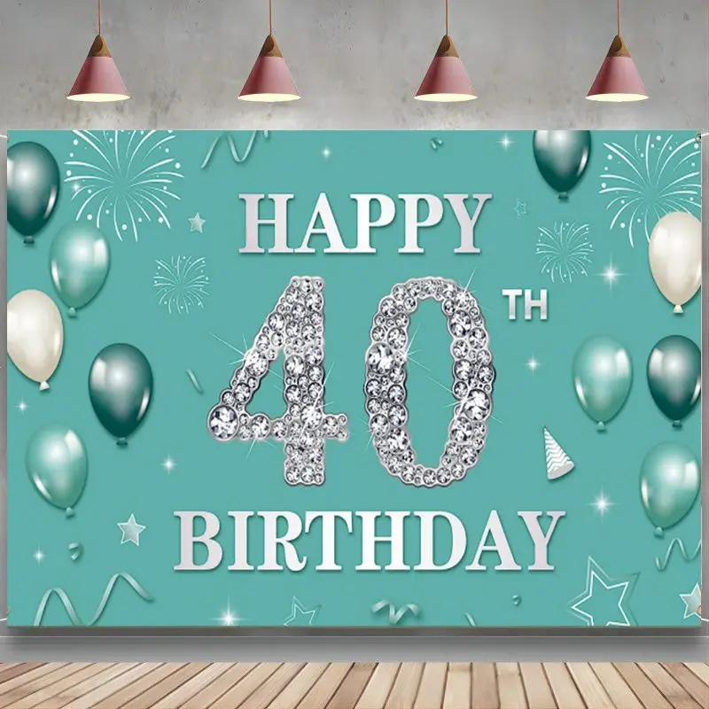 

Бирюзовый фон для фотосъемки с надписью «Happy 40-й день рождения»