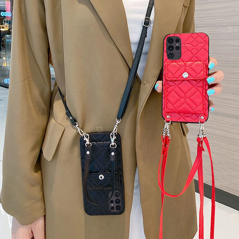

Crossbody Leather Wallet Phone Case for Samsung Galaxy S22 Ultra Plus with Lanyard and Card Pouch Shockproof Women Leather Cover