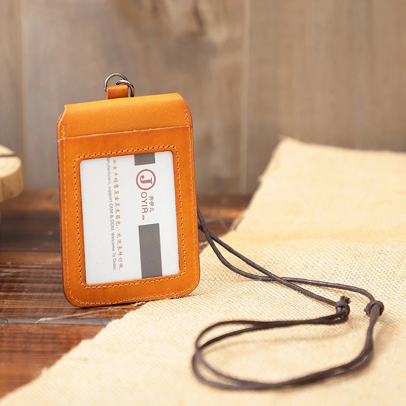 Original Japanese Genuine Leather Badge Card Holder with Neck Lanyard High-end Access Control Work ID Card for Men and Women