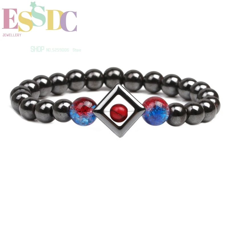 

8mm Magnetic Hematite Stone Bicolor Acrylic Pine Bracelet Geometry Charm Single Circle Hand String for Male or Female Wholesale