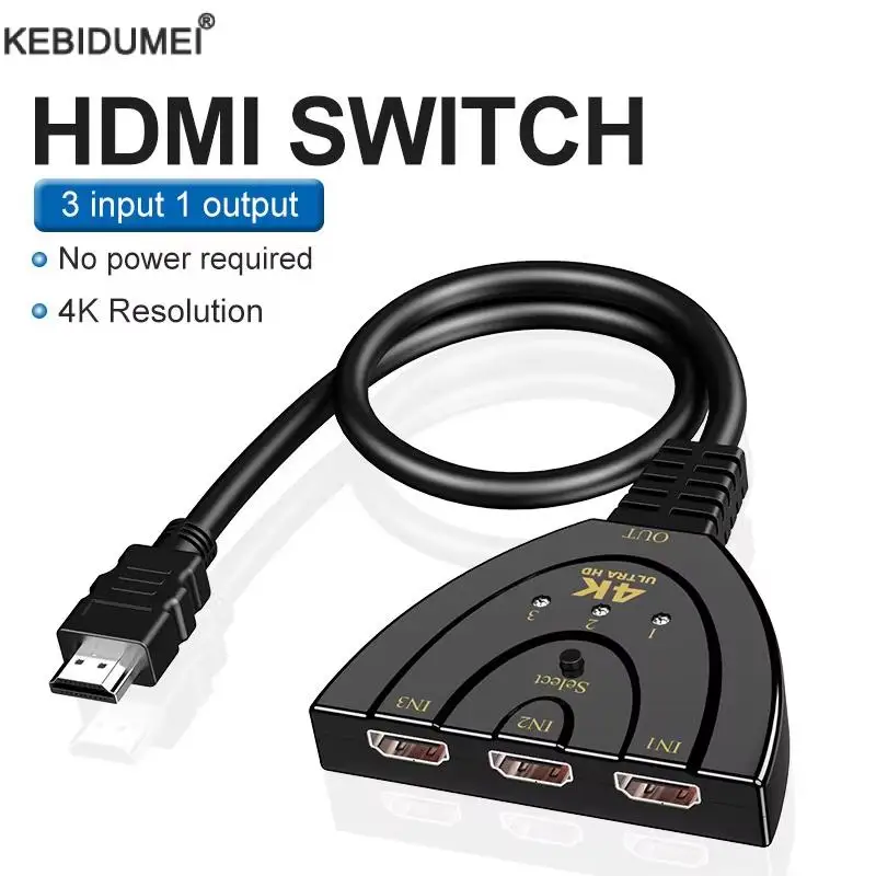 4K HDMI-совместимый переключатель KVM-сплиттер 3 входа 1 выход Мини-3 порта VIdeo Switcher Hub