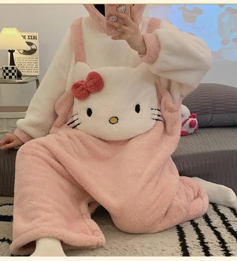 Miniso утепленный зимний комбинезон для девочек ночная рубашка халат Kawaii Hello Kitty