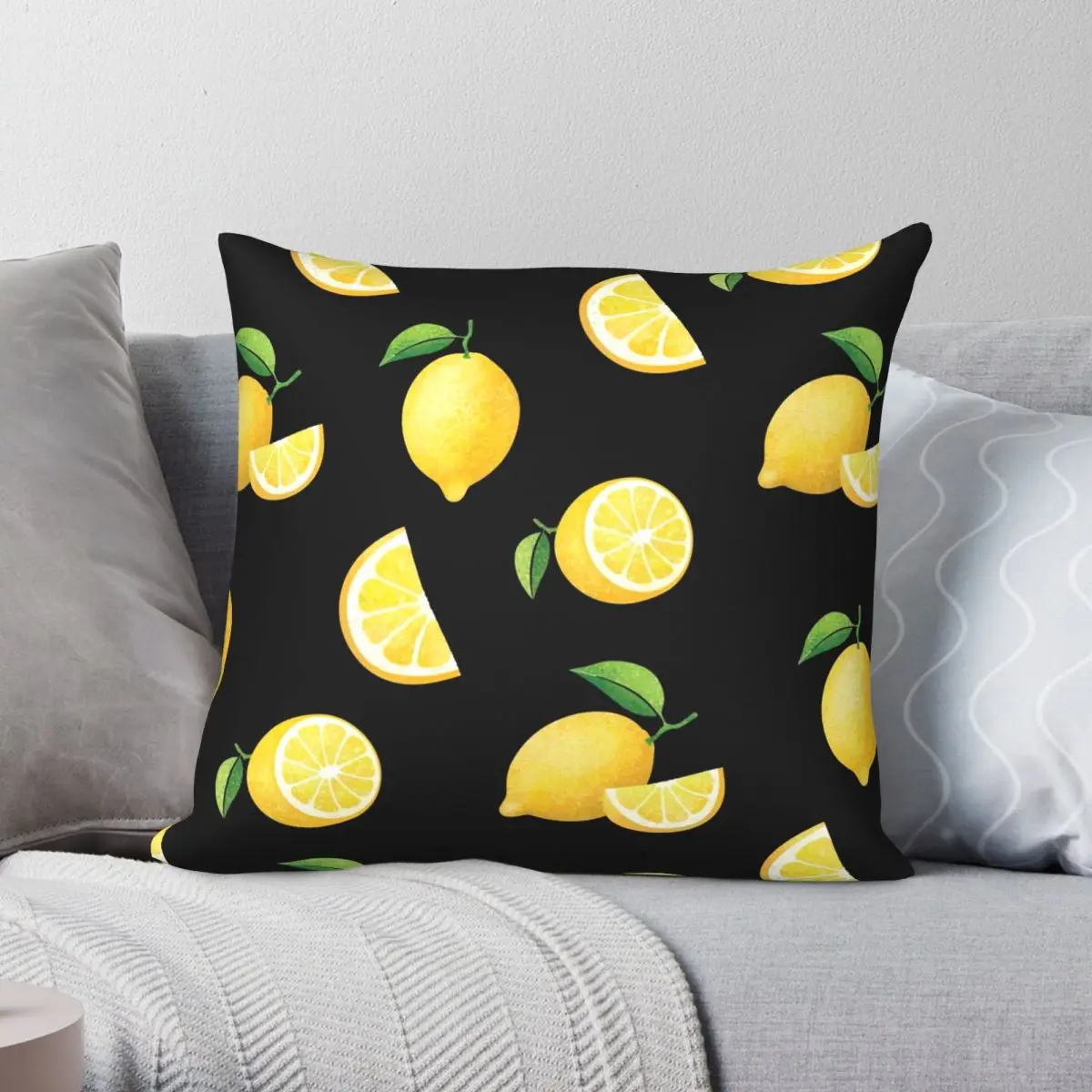 Чехол на черную подушку из полиэстера и льна |