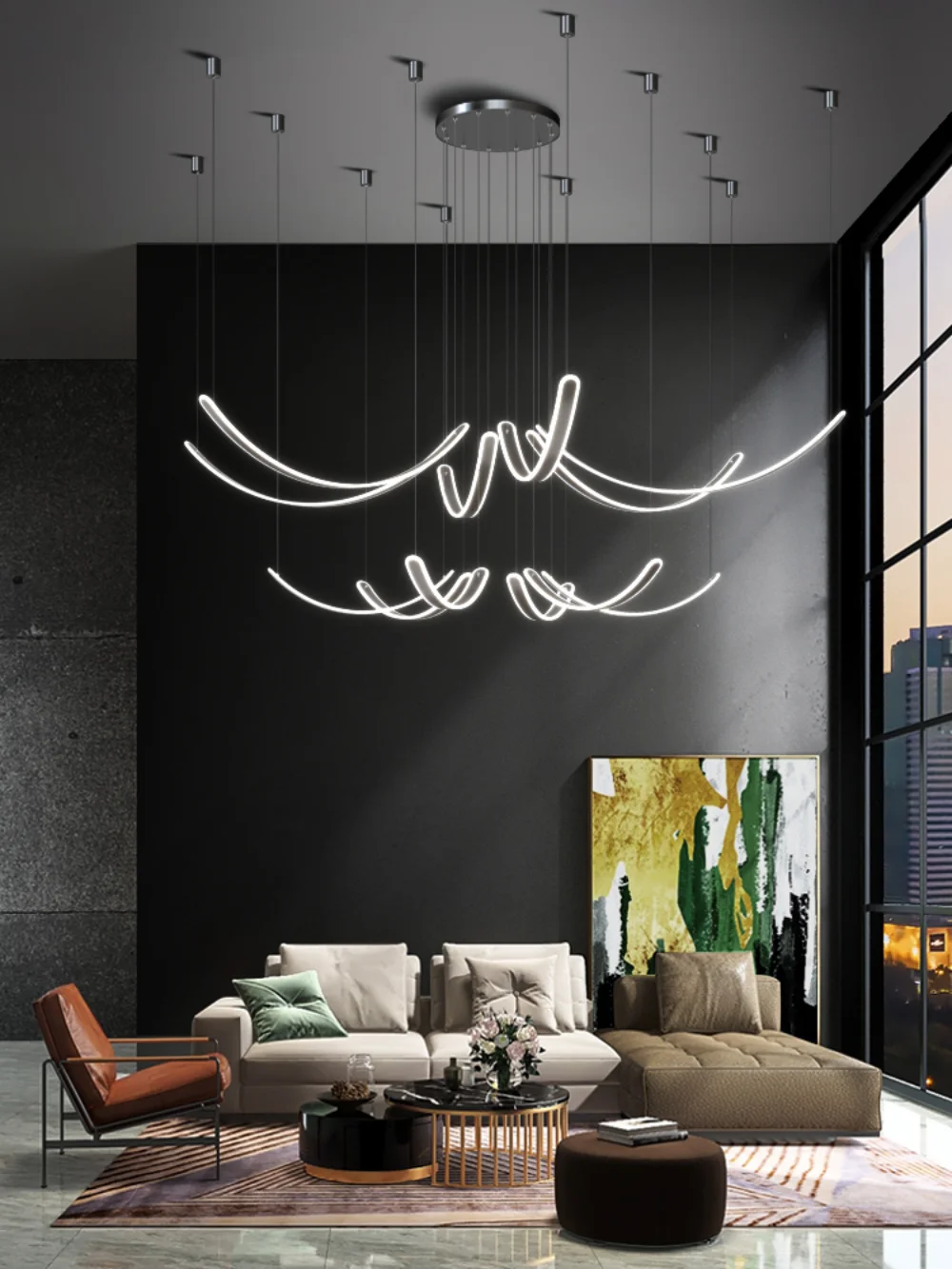 

Modern minimalist new style living room lamp villa duplex building exhibition hall sales department creative chandelier