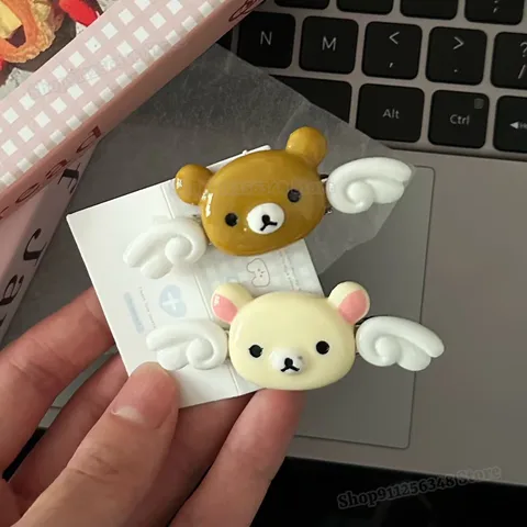 Милая заколка для волос Rilakkuma Korilakkuma с крыльями плюшевого мишки в японском стиле, милый головной убор для девочек, боковой зажим, аксессуар для волос, аксессуар для волос