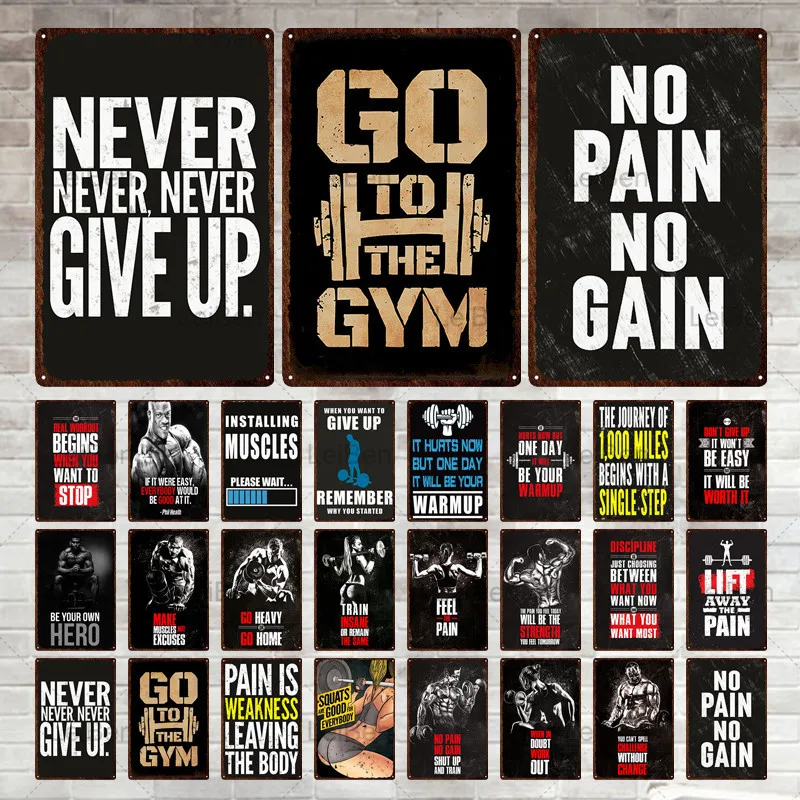 

GYM Metal Tin Sign Don't Give Up Exercise Retro Poster Fighting Spirit Vintage Plaque Wall Decor Gym Bar Pub Club Iron Plate