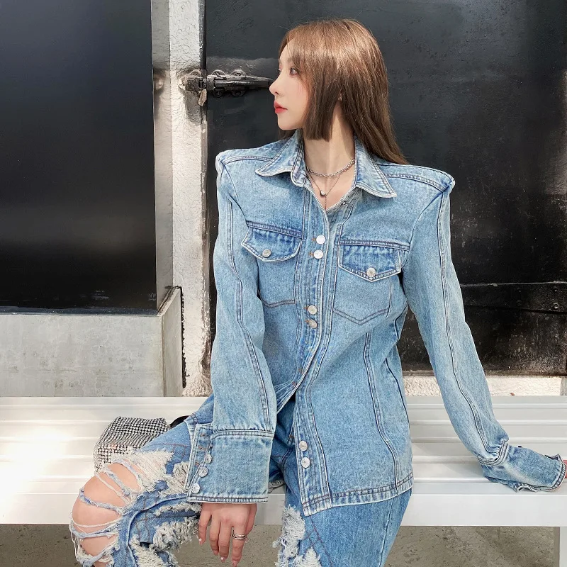 

Куртка женская джинсовая демисезонная, Повседневная Верхняя одежда с воланами, жакет из денима с дырками в уличном стиле